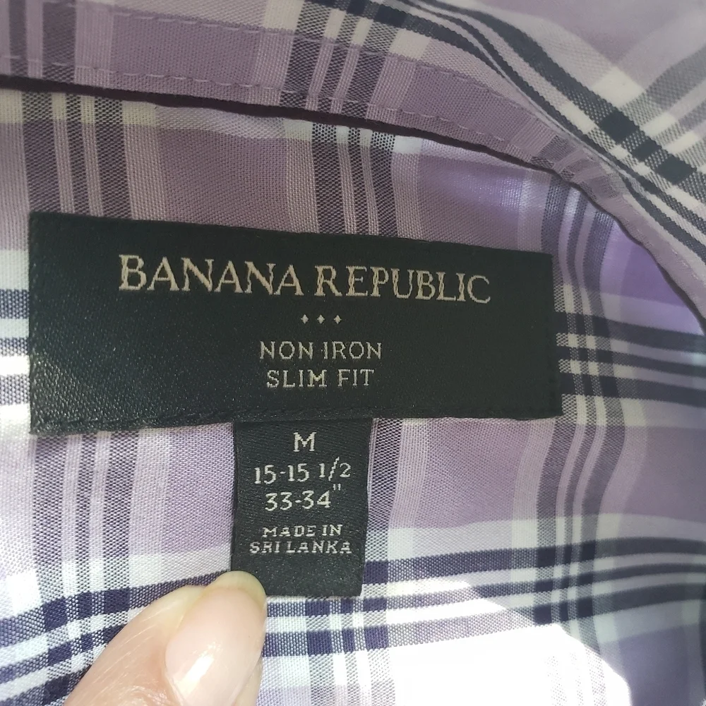 Banana Republic Lavender Plaid Slim Fit Non Iron Men's Dress Shirt Size M